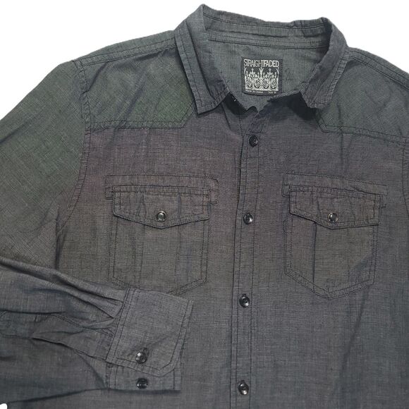 Straight Faded Other - Straight Faded Mens M Shirt Button Up Roll Up Long Sleeve Snap Pockets Dark Gray